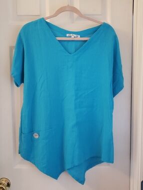 Lulu-B Turquoise V-Neck Asymmetric Tunic